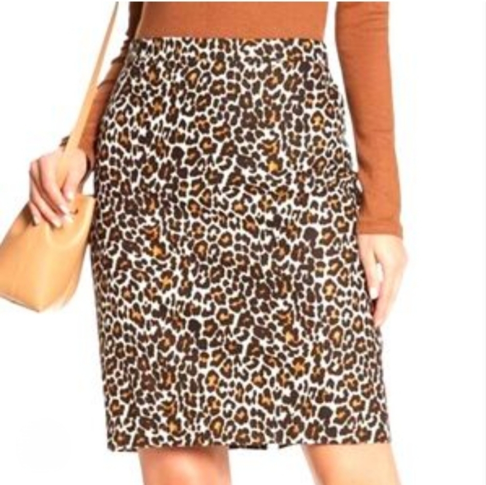 Chico's Black Label Black Tan Cream Cheetah Print Pencil Skirt XS